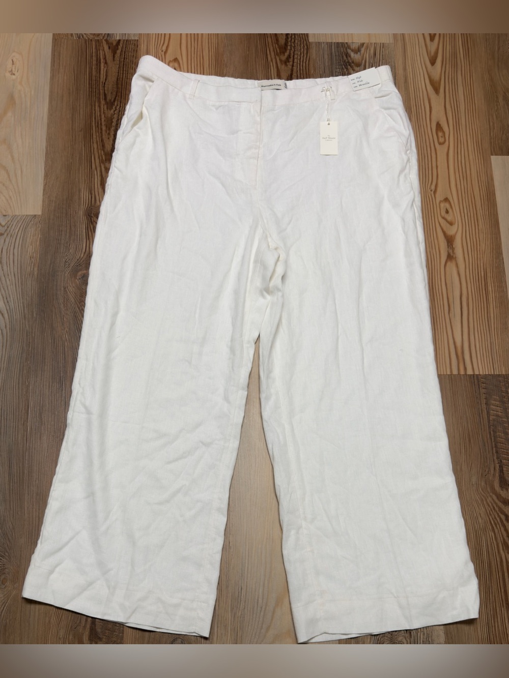 NWT Abercrombie & Fitch Linen Sloane High Rise Wide Leg Pant White 34 18R